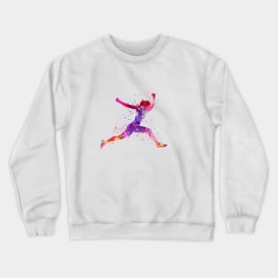 Woman runner running jumping shouting Crewneck Sweatshirt